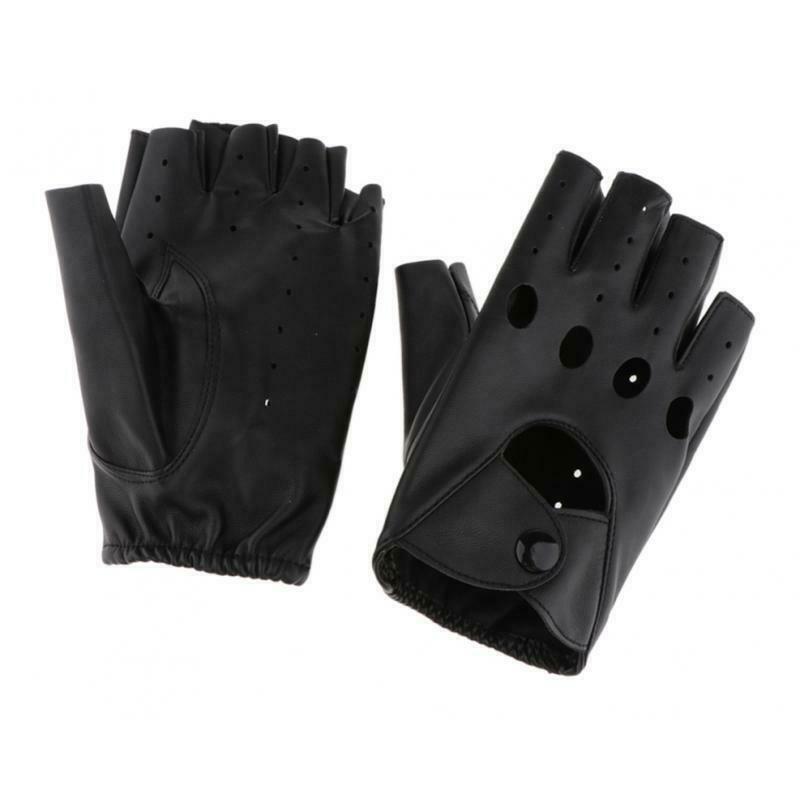 Women Mens PU Leather Punk Rock Style Half Finger Hollow Holes Gloves