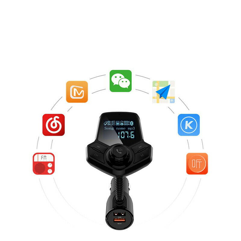 12V-24V Bluetooth FM Transmitter Car Charger Adapter Wireless Receiver 5V/2.4A