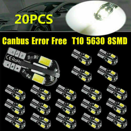 20pcs Car T10 White LED 5050 8smd Wedge Light Bulb W5W 194 168 2825 158 192 12V