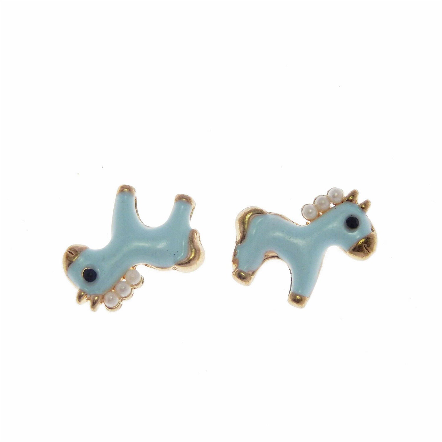 10 pcs Cute Horse Charm Enamel Blue with Imitation Pearls Pendant DIY 17*16mm