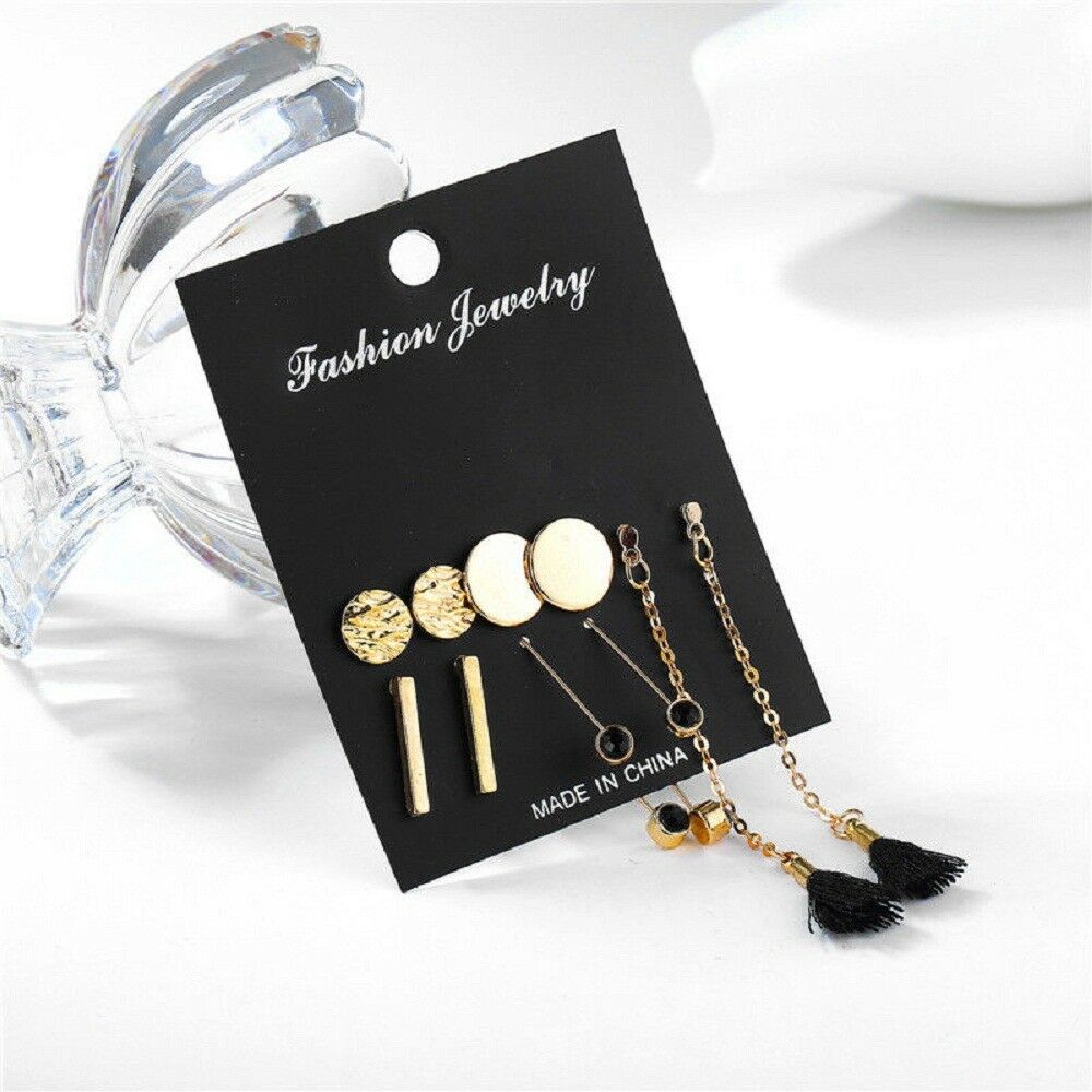 5Pairs/Set Boho Circle Geometry Tassel Earrings Women Stud Ear Earrings Jewelry