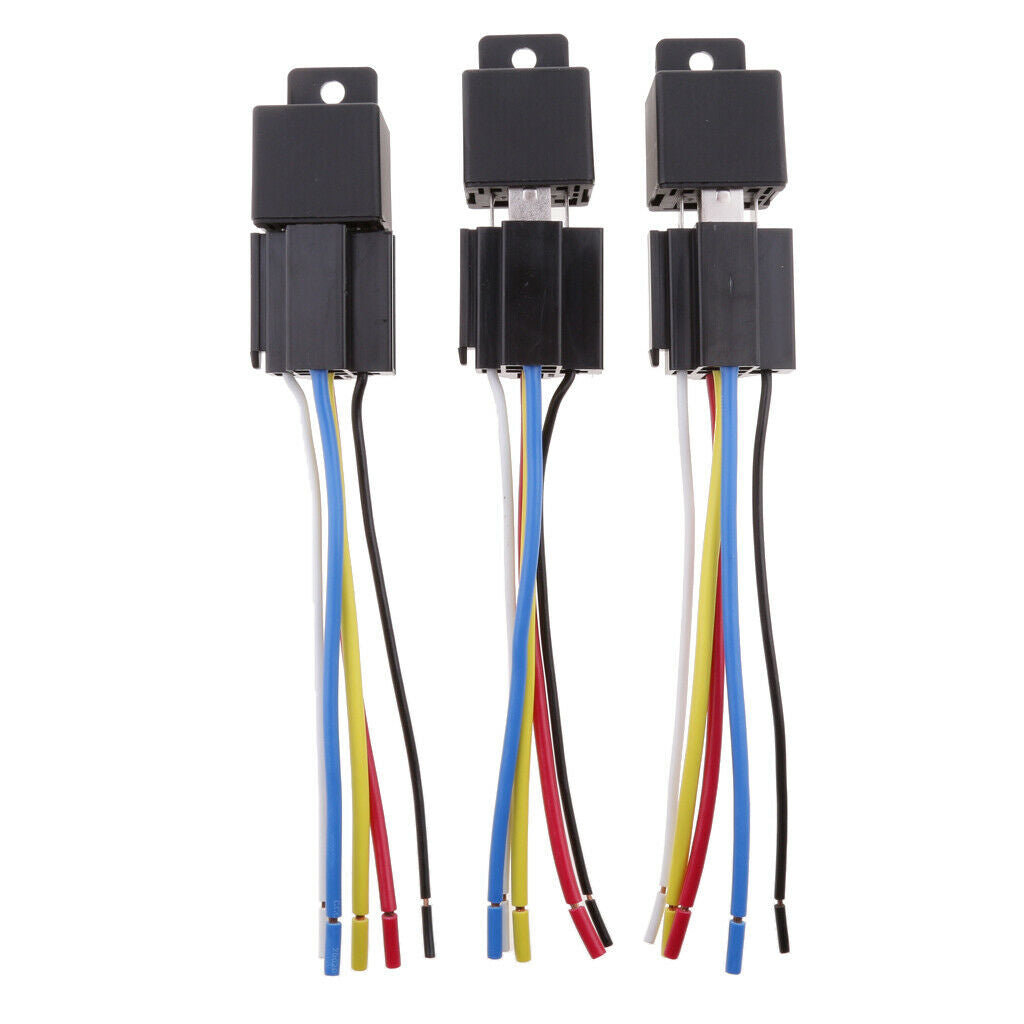 3 Sets 24V 80a Car Automotive 5 Pin Spst Relay And 5 Cables Harness Sockets