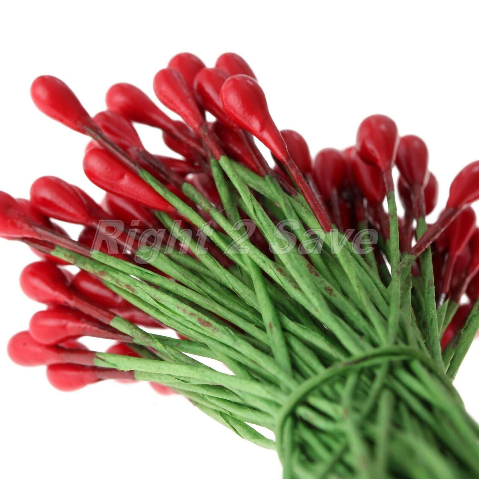 100Pcs Artificial Round Flower Stamens Red Double Sided Wire Wrapped Craft DIY
