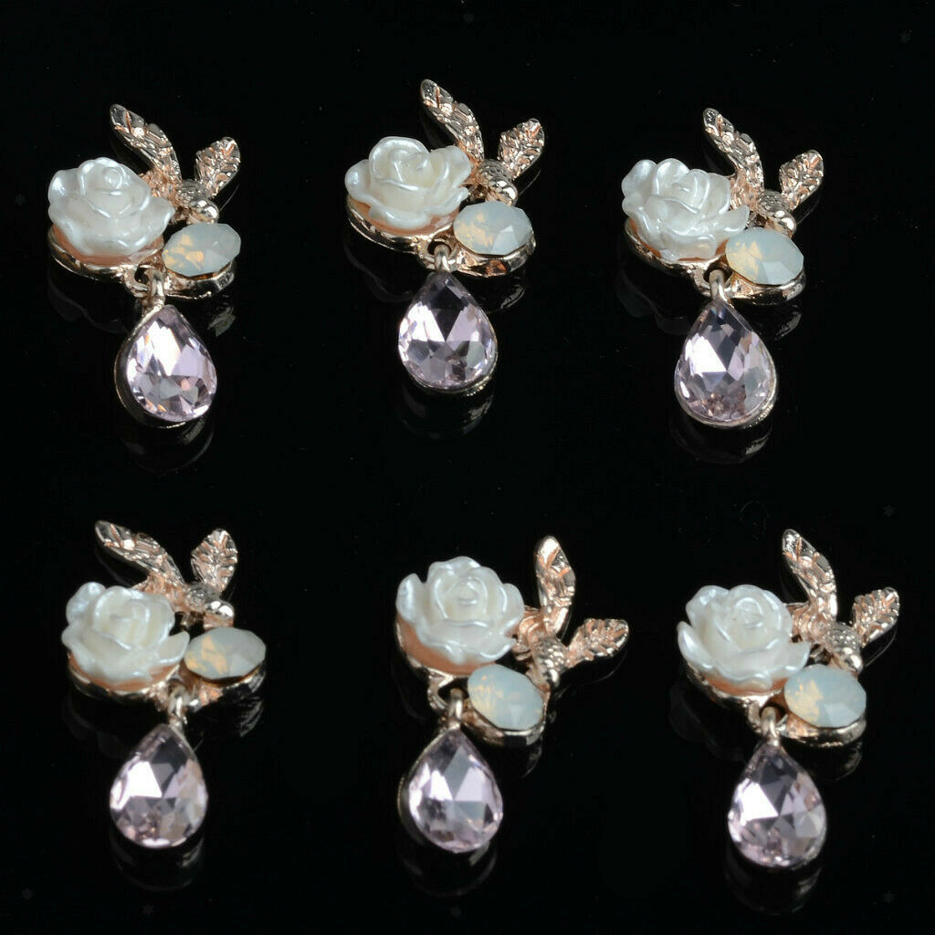 10pcs Alloy Crystal Rose Flower Flatback Crafts Buttons Embellishments 24mm