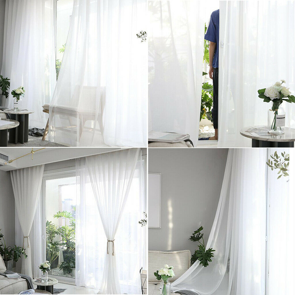 2 Pcs ElÃ© White Chiffon Slot Top Curtain Bedroom Window Panel 55x94 Inches