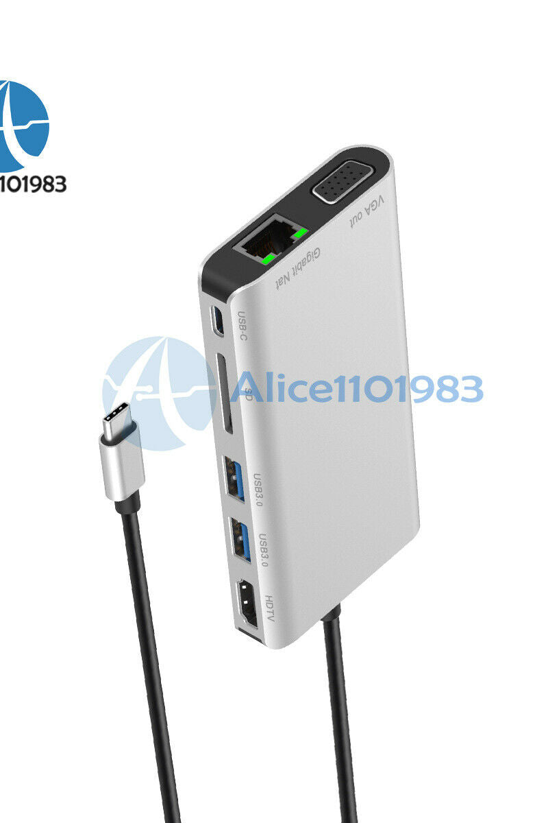 8 in 1 Type C to HDMI VGA USB 3.0 SD Card Reader Gigabit Ethernet Port PD Dock