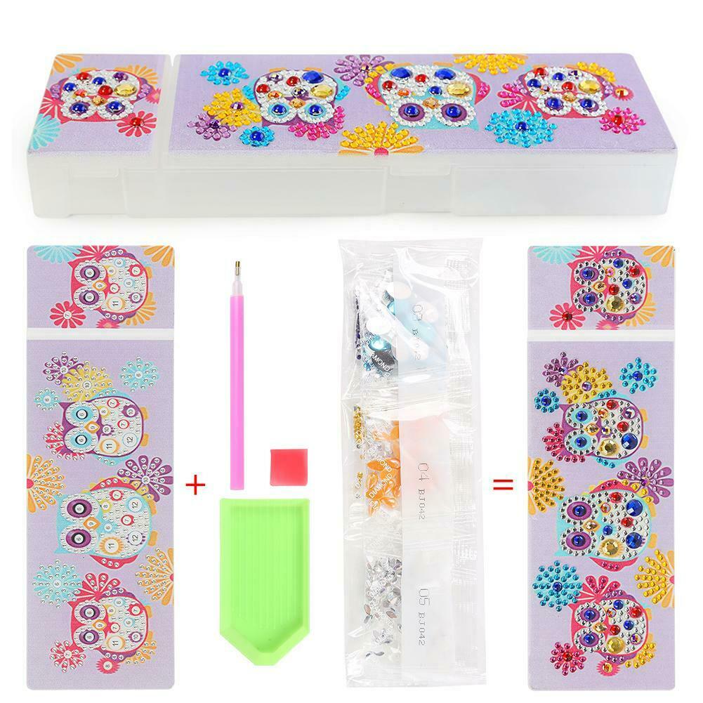 DIY Owl Special Shaped Diamond Painting 2 Grids Pencil Storage Case Gifts @