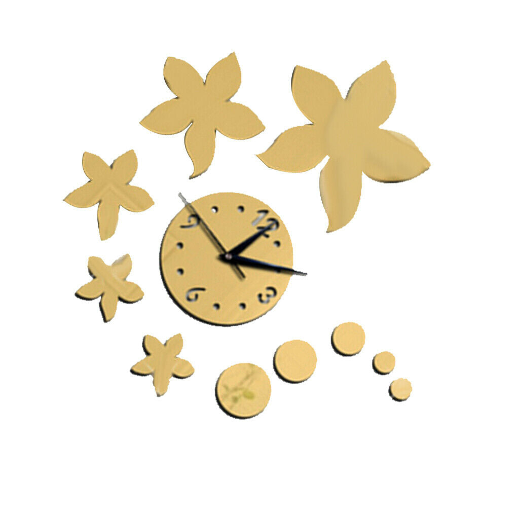 Fashion DIY Mirror Wall Creative Decoration Clock Bauhinia Flowers Golden