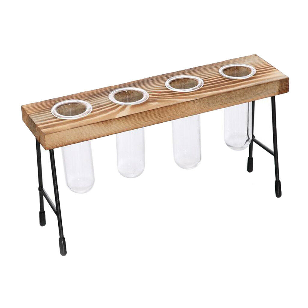 Lots 2 Tube Vase In Wooden Stand Glass Terrariumin Hydroponic Pot Planter