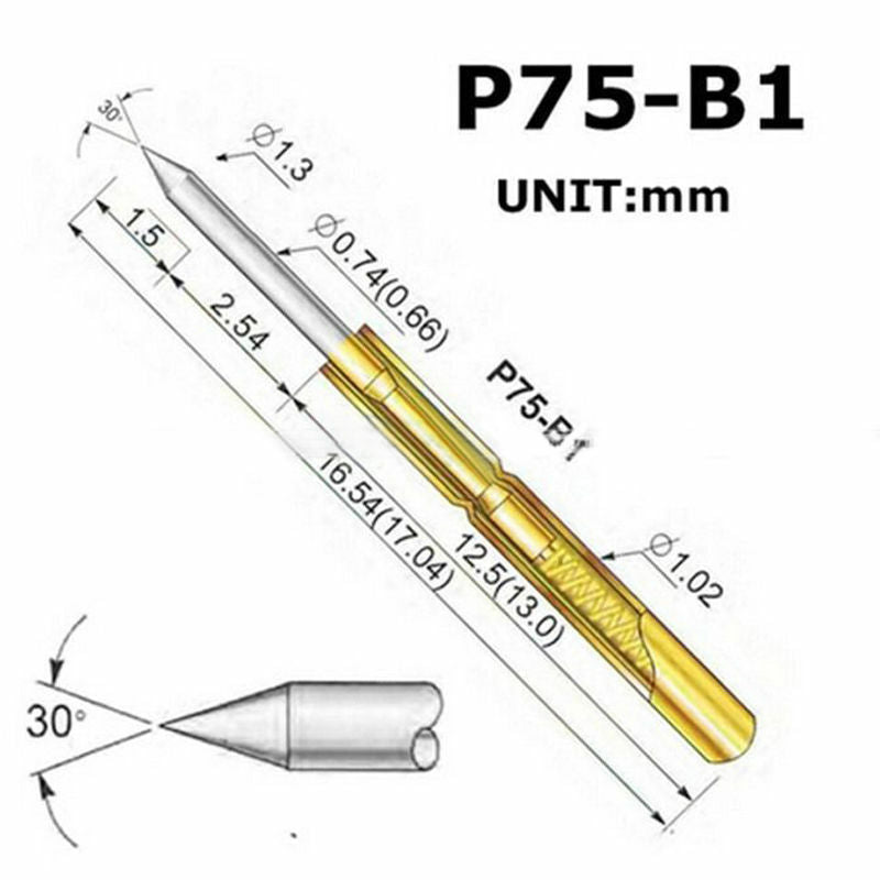 50pcs P75-B1 Dia 1.02mm 100g Cusp Spear Spring Loaded Test Probes Pogo Pin.l8