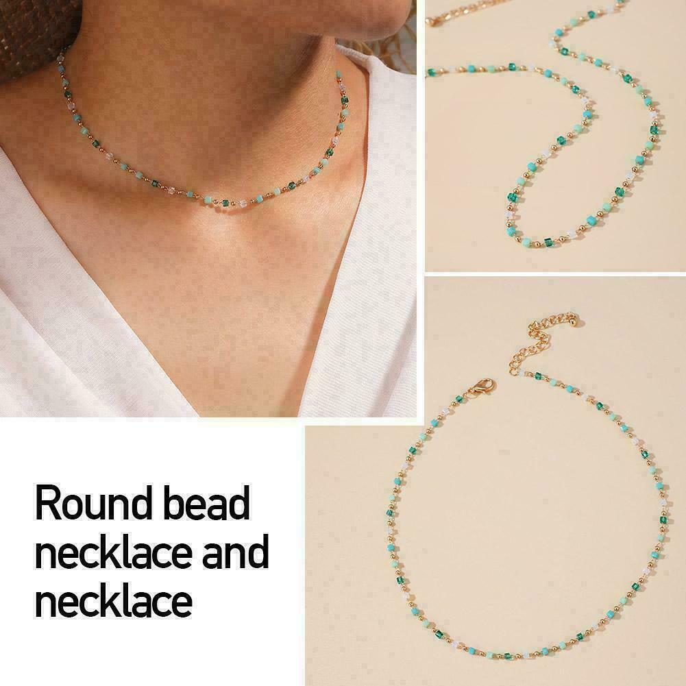 Boho Colorful Bead Chain Choker Necklace Women Charm Party Gift Handmade S8D6