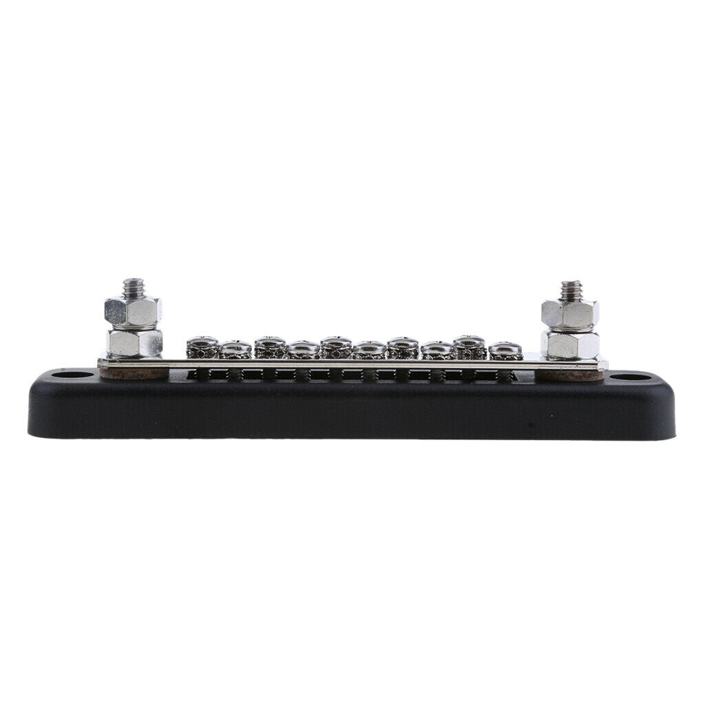 Black 12V/24V Universal 10 Way Buss Bar 10x4mm Screws 100A-Rated Marine