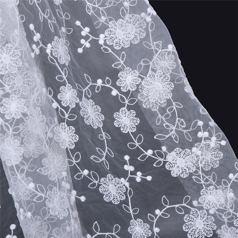 1yd White Flower Embroidered Lace Fabric DIY Dress Skirt Making Accessories