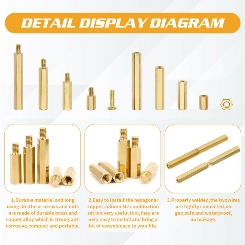350X M2 Brass Single Head Double Pass Screw Hex Column Support Washer Screw Nut