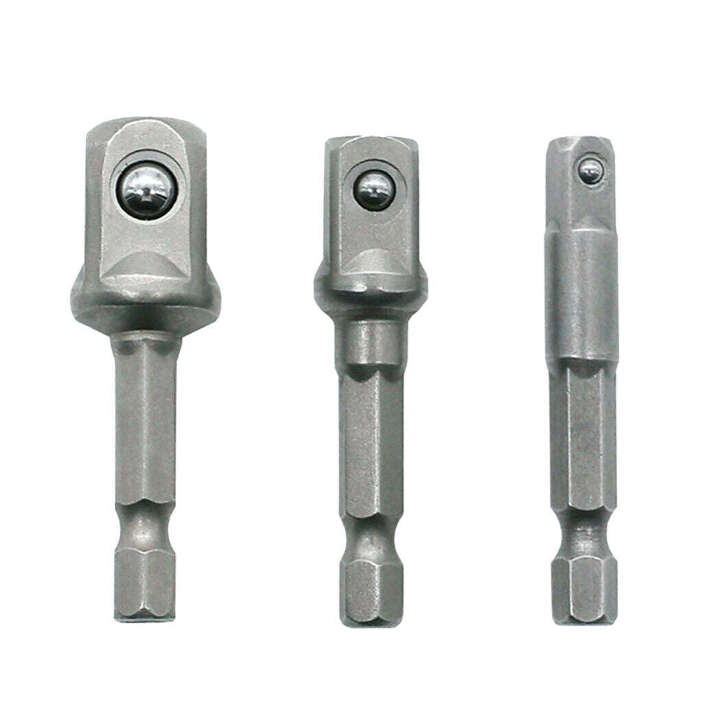 3 Pieces Hex Shank Square Head Drive Socket Extension Rod 1/4" 3/8" 1/2"