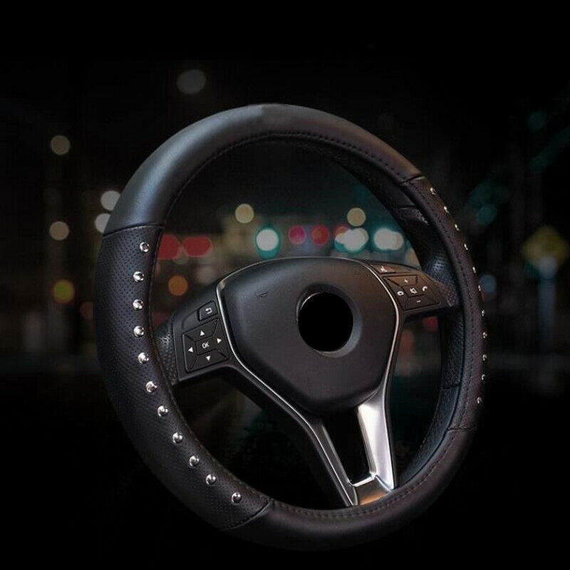 38cm Skidproof PU Leather Black Car Steering Wheel Cover Universal 15inch Solid