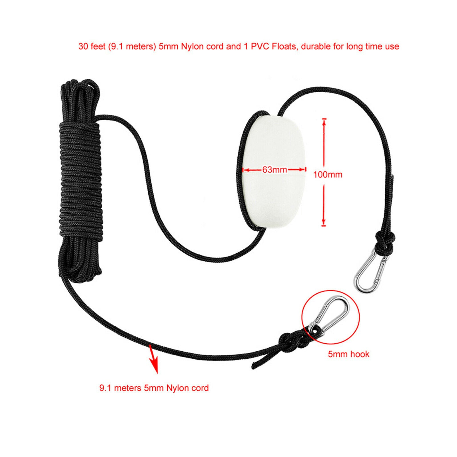 30ft Marine Kayak Drift Anchor Tow Line Nylon Throw Line for Pontoon Canoe