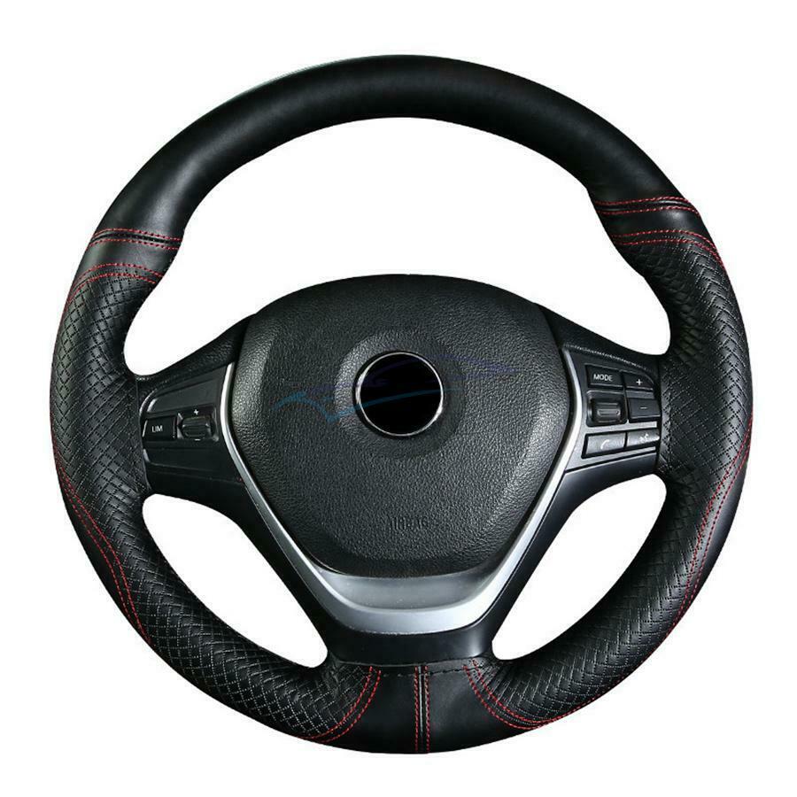 1×Black&Red Line Universal Nonslip Car Truck Steering Wheel Cover Trim Protector