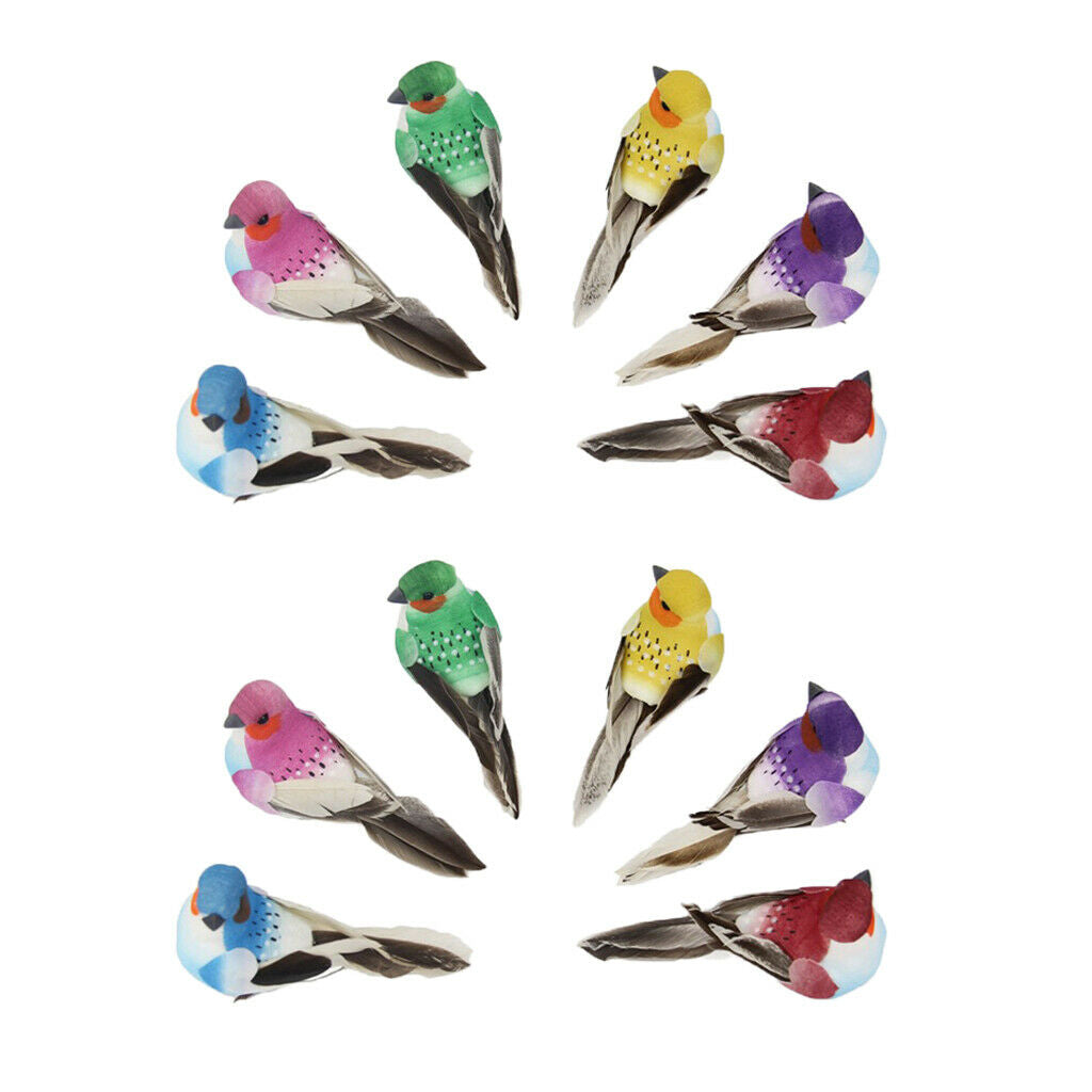 12x Colourful Artificial Foam Birds DIY Craft Garden Ornaments Party Decor