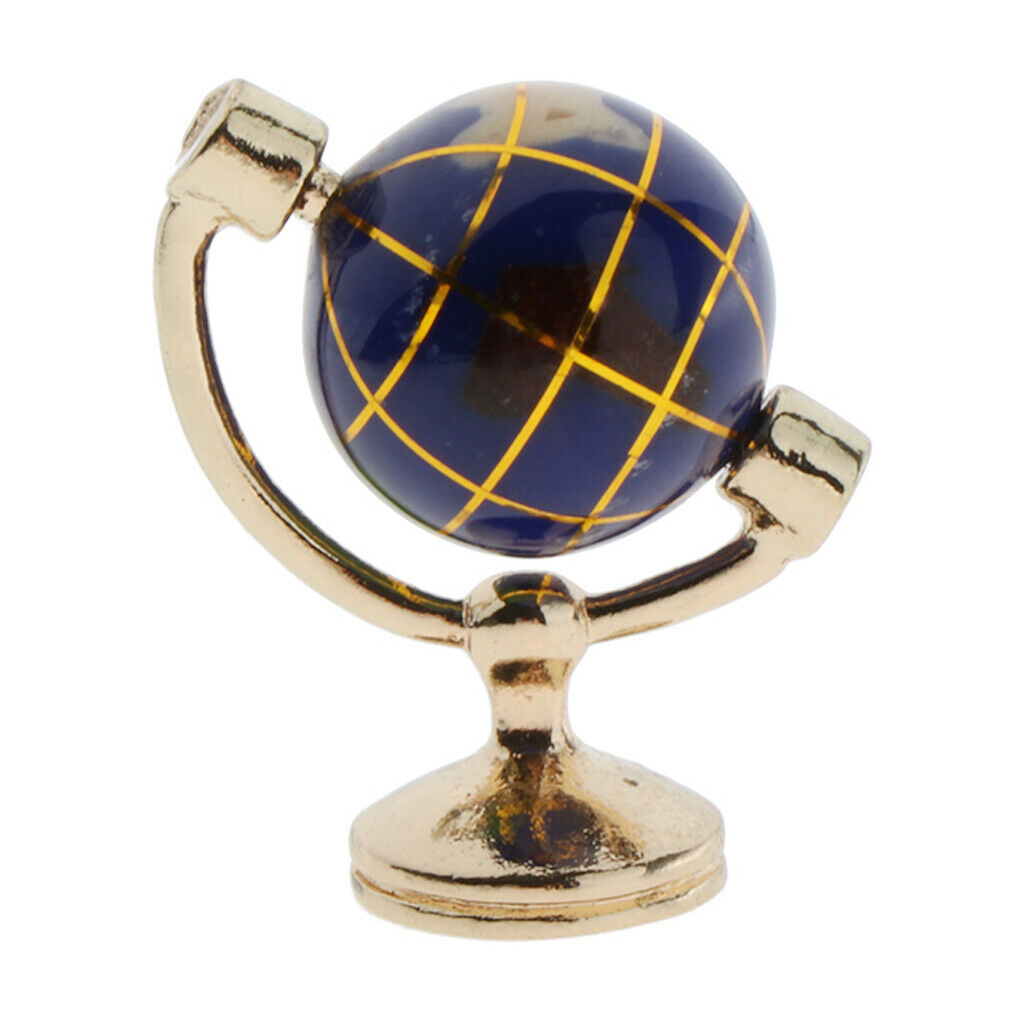 1/12 Simulation Mini Globe Tellurion Golden Stand Study Room Decor Dark Blue