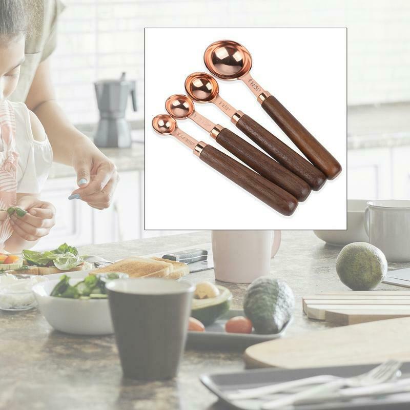4 Pcs Multi-size Kitchen Measuring Spoon Durable Practical Wooden Handle Baking