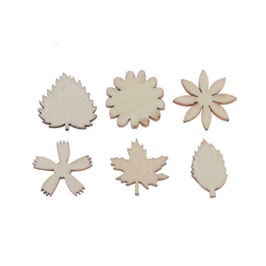 50 Wooden Crafts Sets for Kids, Wood Ornaments Shapes for Home Decor Blanks