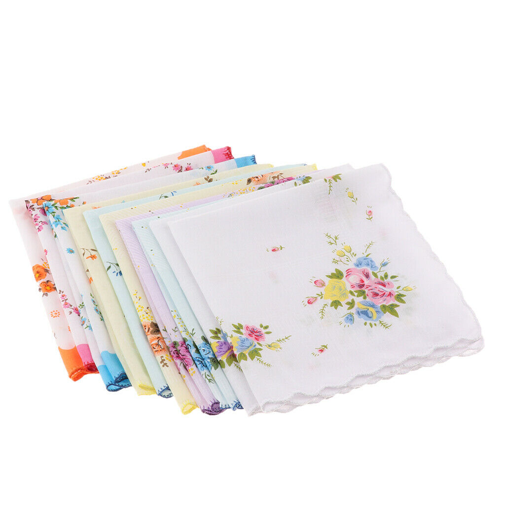 10 Pcs Women's Mixed Handkerchiefs Hankies Pocket Square Gift Set 30x30cm