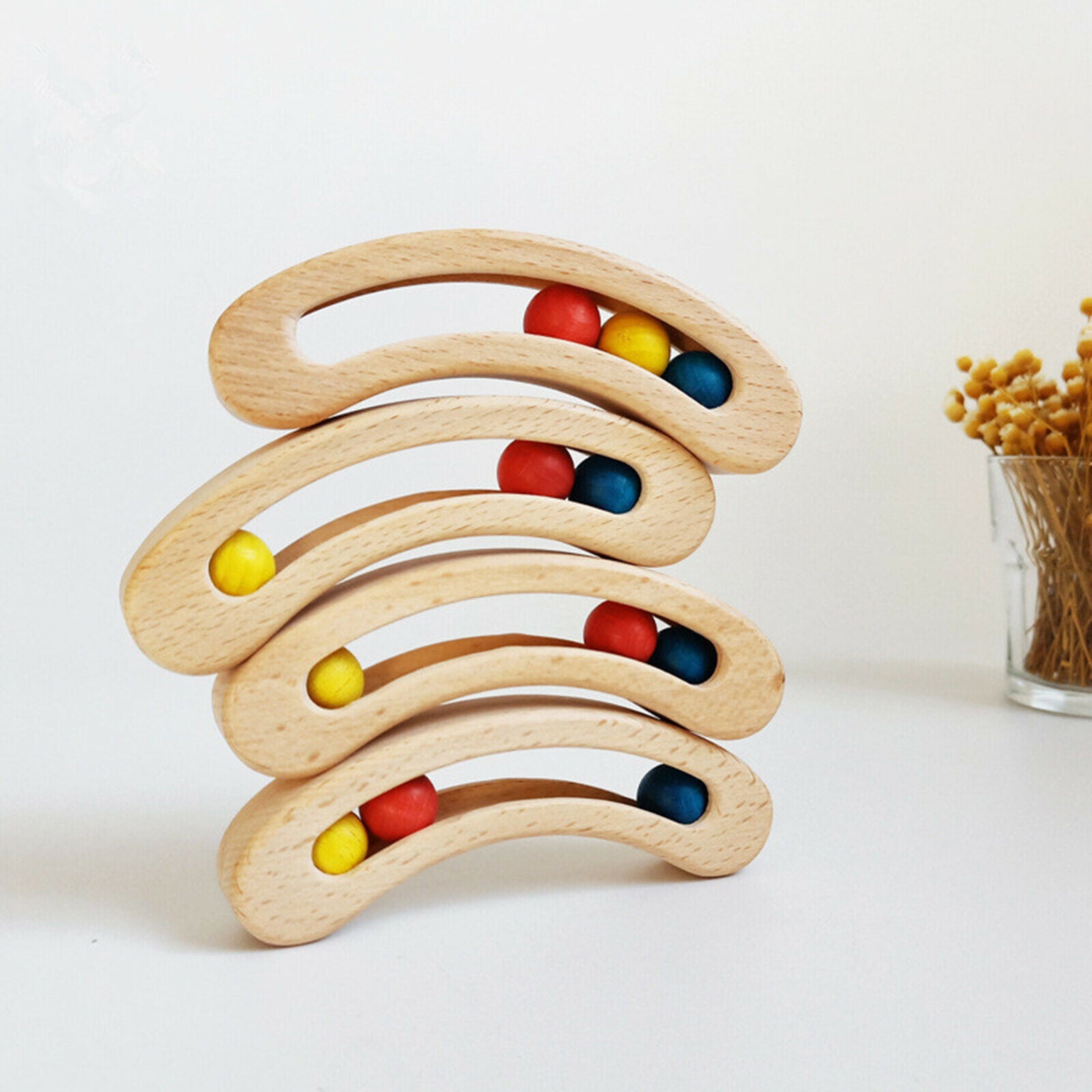 Wooden Rattle Beads Grasping Toys for Babies Toddlers Infant Montessori Toys