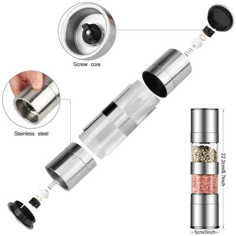 2 In 1 Salt And Pepper Grinder Set,Stainless Steel Salt Grinder With AdjustablJ2