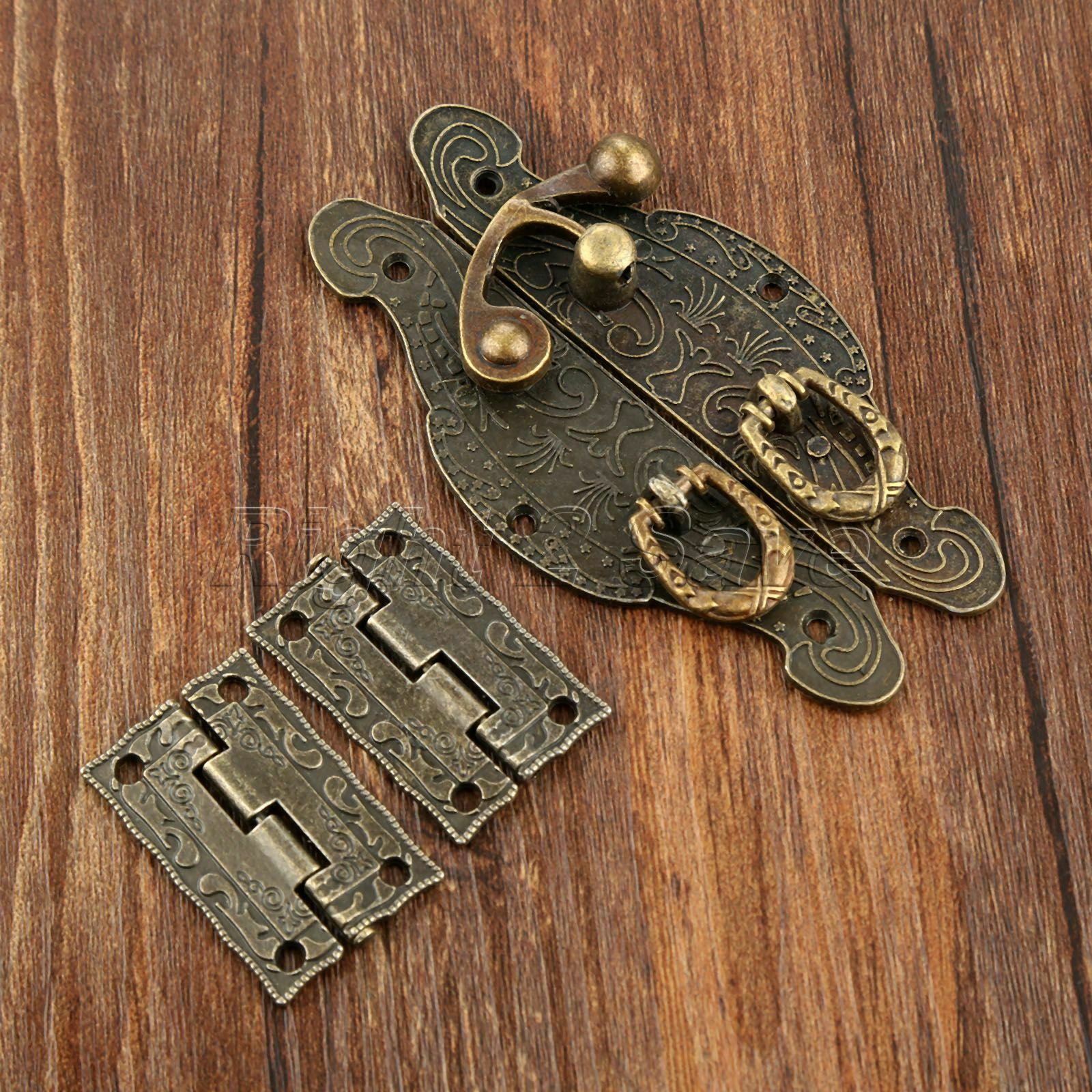 Carved Flower Jewelry Box Latch Hasp Buckle Toggle Catch Clasp Hook & 2x Hinges