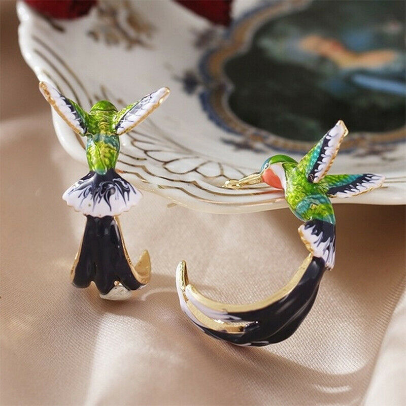 Flying Hummingbird Painting Oil Earrings Fashion Animal Jewelry Female Earri Rf