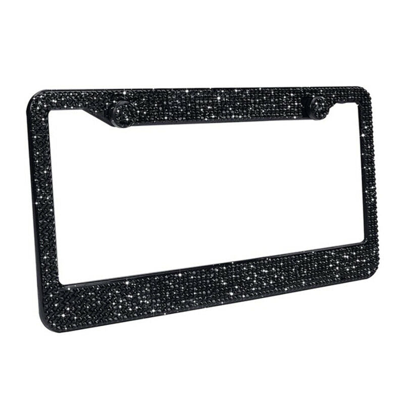 2Pcs Shine Diamond Stainless Steel Car License Plate Frame + Screw 12.4" X 6.3"