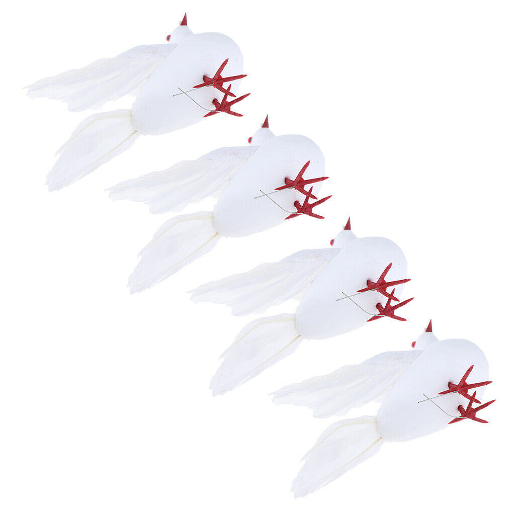 4 Piece Foam Feathered Artificial White Dove/ Pigeon Bird Decorarive Home Garden
