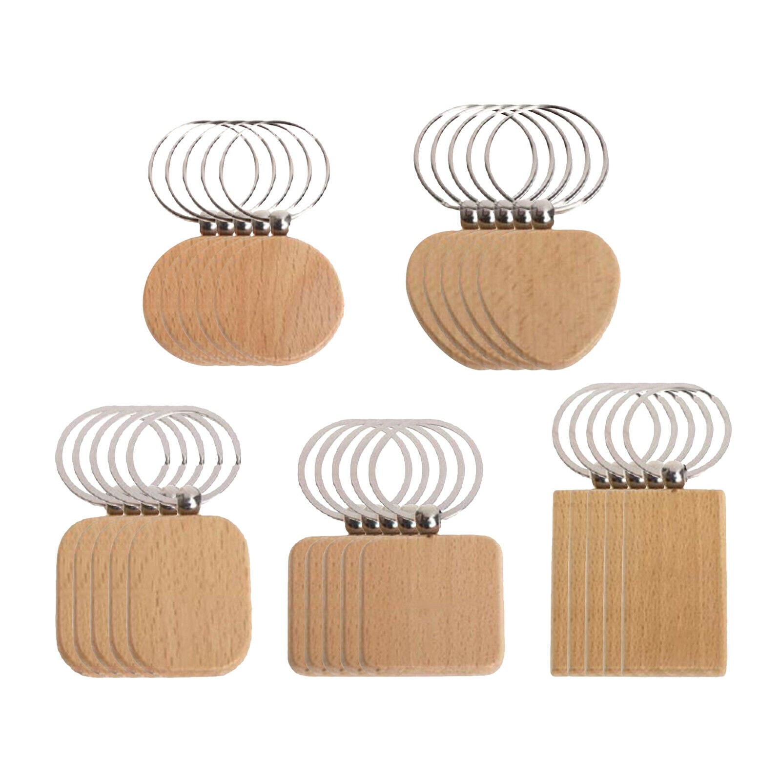 Pack of 25 Unfinished Blank Wooden Key Chain Keychain Rings Car Pendant DIY
