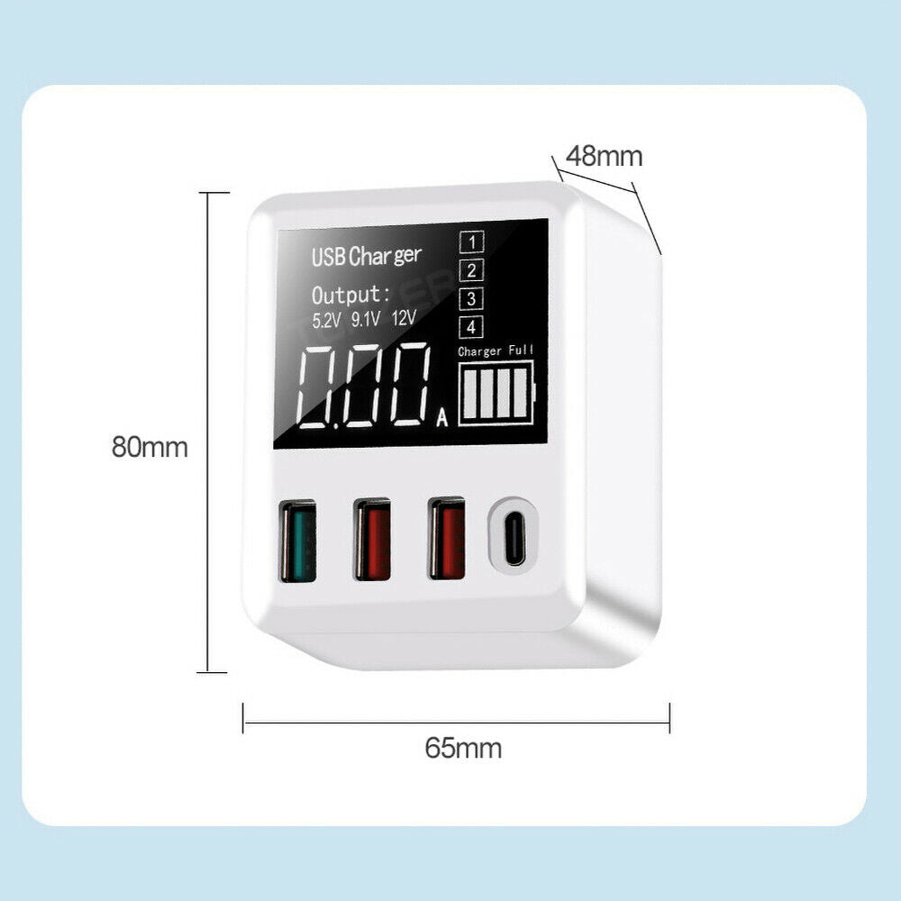 US Plug Fast Charging USB Charger 4 Ports Phone Charger LED Travel Wall Charger