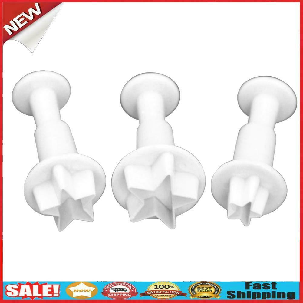 3pcs Silicone Star Plunger Fondant Mold Biscuit Cookies Cutter Cake Decor @