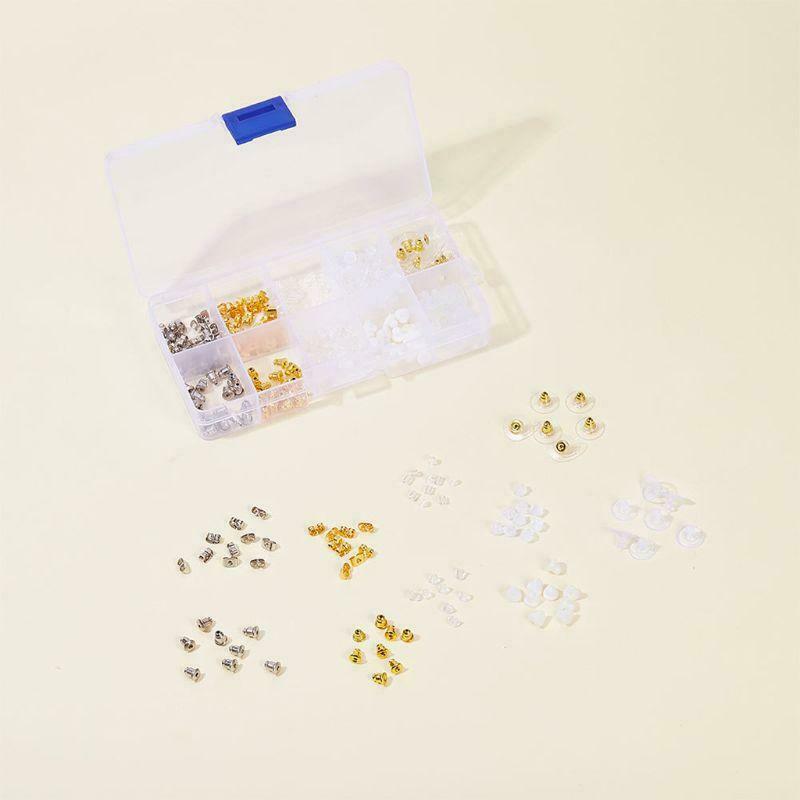 500Pcs10 Style Silicone Metal Assorted Secure Earring Backs Box Jewelry Finding
