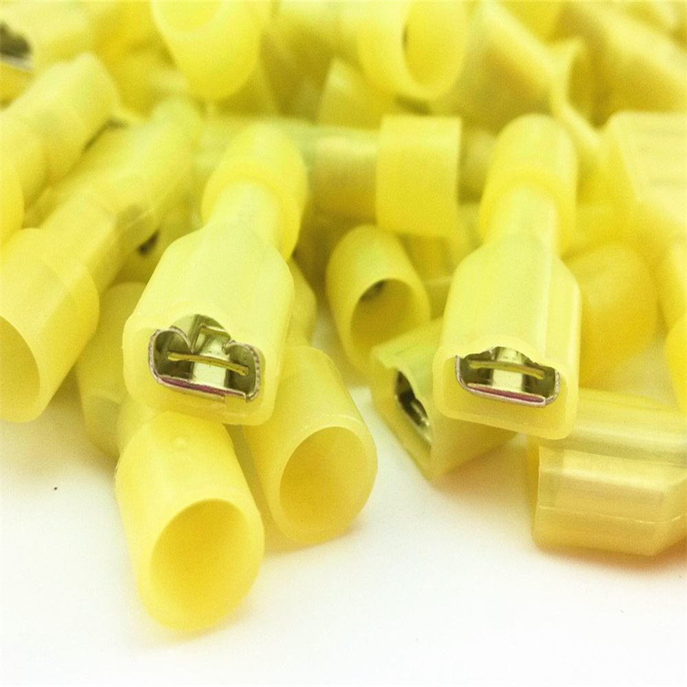 Yellow Fully Insulated Nylon Female Spade Crimp Connector Terminal 12-10AWG 100P