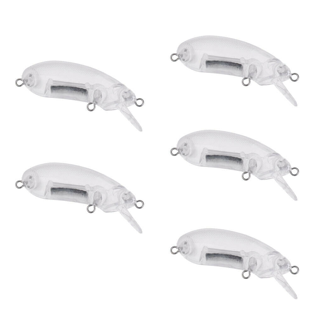 5pc Clear Unpainted Fishing Lures Hard Blank DIY Fishing Body Set 6cm 8.8g