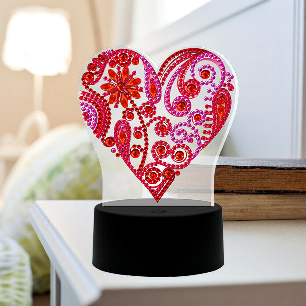 DIY Diamond Painting Heart LED Light Special Shaped Embroidery Rhinestones @