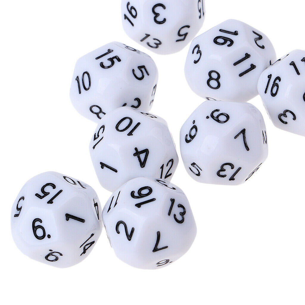 Set of 10 D16 dice 16 sided die white with black numbers for