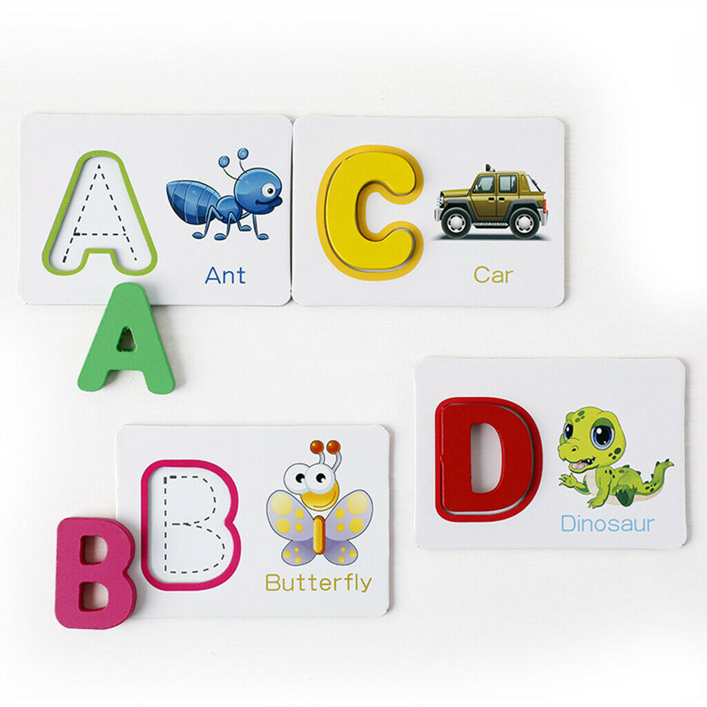 Kids Baby Preschool Wooden 26 ABC Alphabet Letters Learning Cards Color Shape