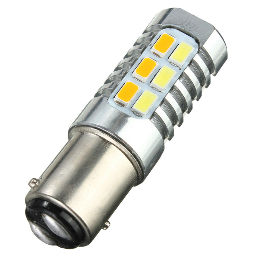 2Pcs Switchback 22LEDs Bulbs 1157/BAY15D SMD Amber Turn Signal /White DRL Light