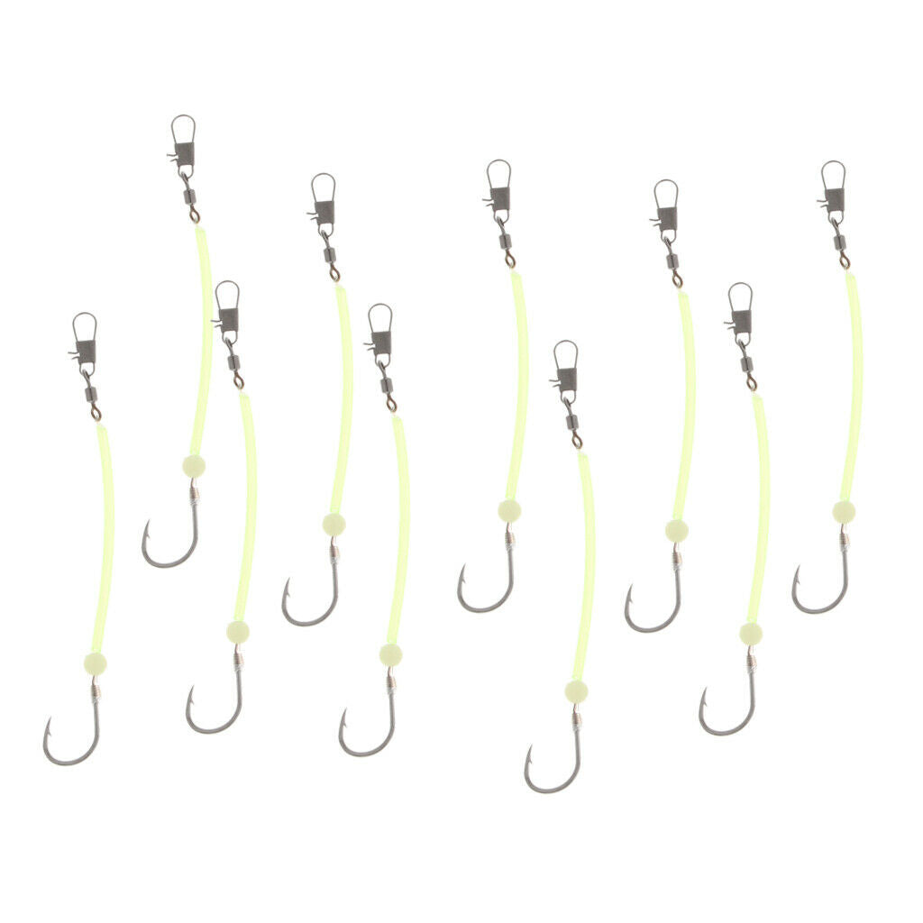 10pcs Sea Fishing Rigs Carp Rigs with Luminous Tube Barbed Hook Hook Size 12