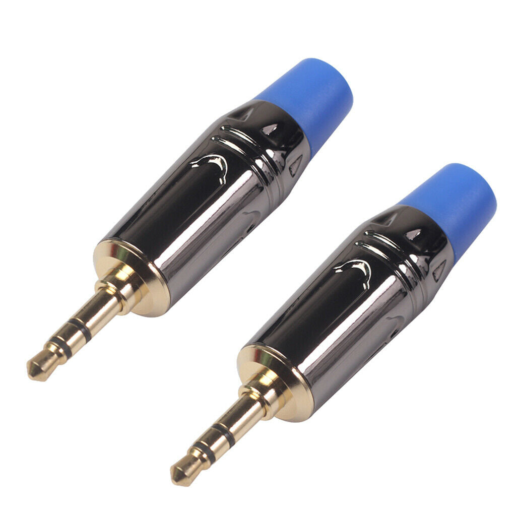 2Pieces 3.5mm Stereo   Male Solder Plug DIY Earphone Audio Adapter Blue