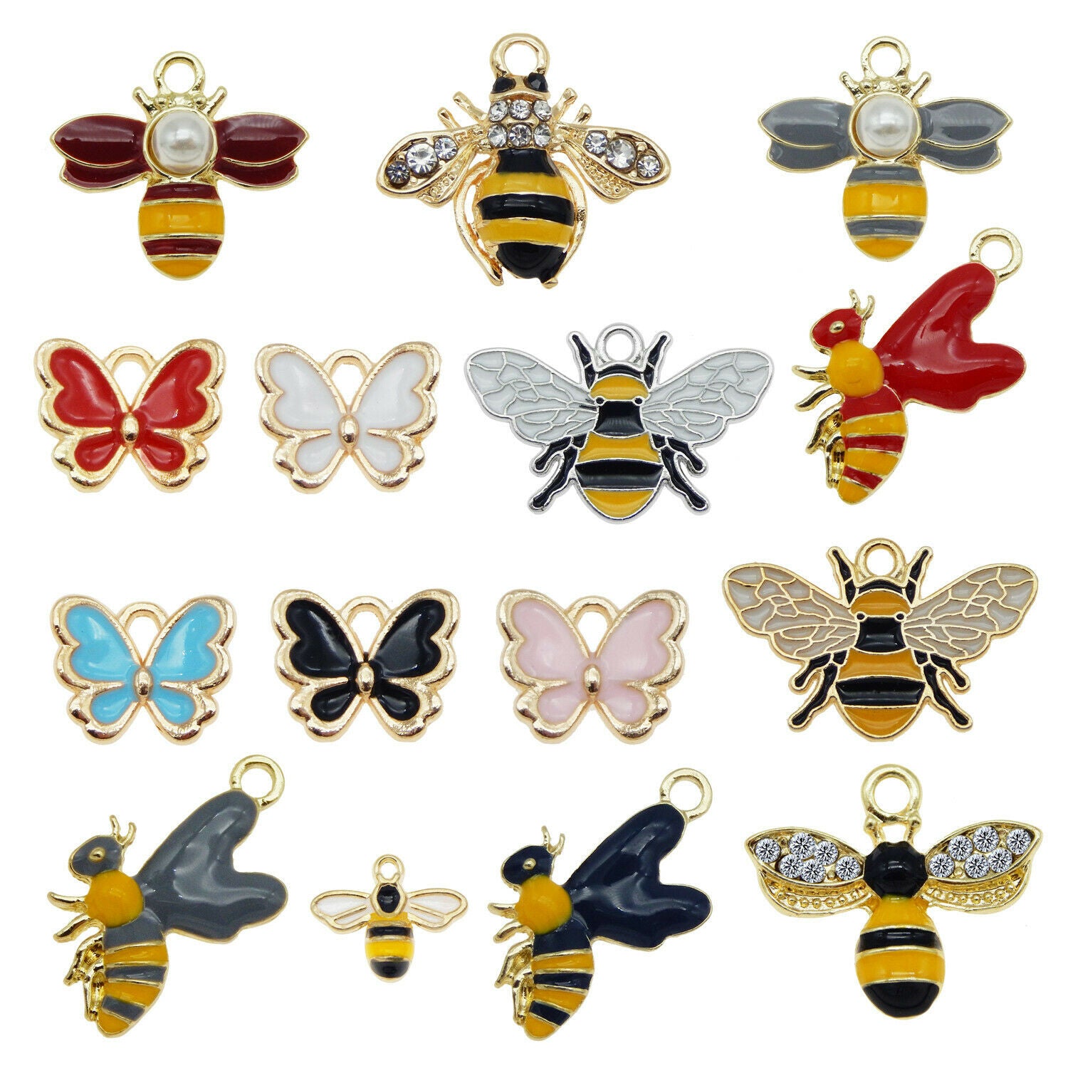 15 pcs Enamel Butterfly and Bee Charm Bulk Pendant Jewelry Making Findings 1-2cm
