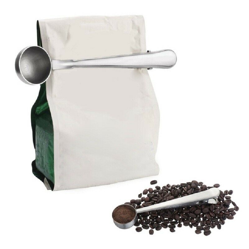 Stainless Steel Multifunctional Spoons Coffee Measuring Scoop With Bag Seal Clip