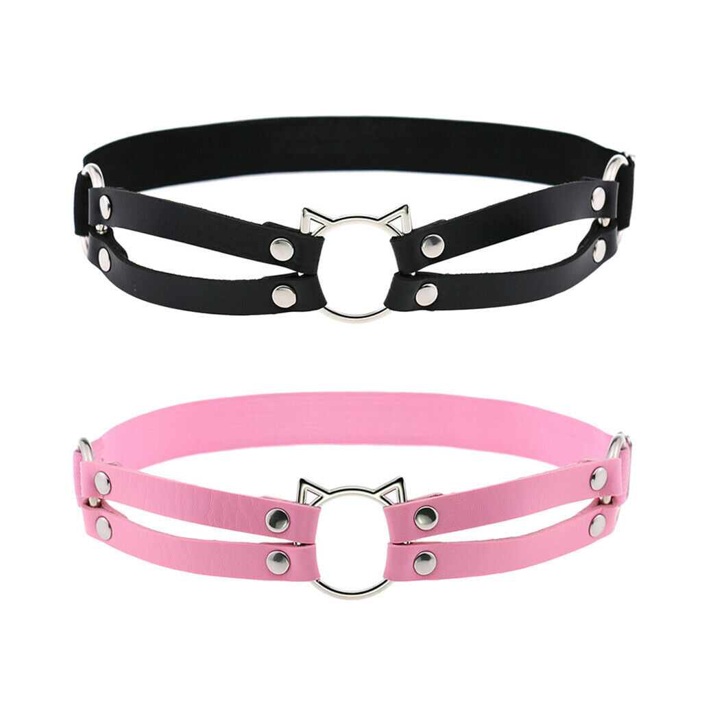 2pcs Sexy Gothic Leather Garter Thigh Ring Anti-Slip Punk Strap Pink+Black