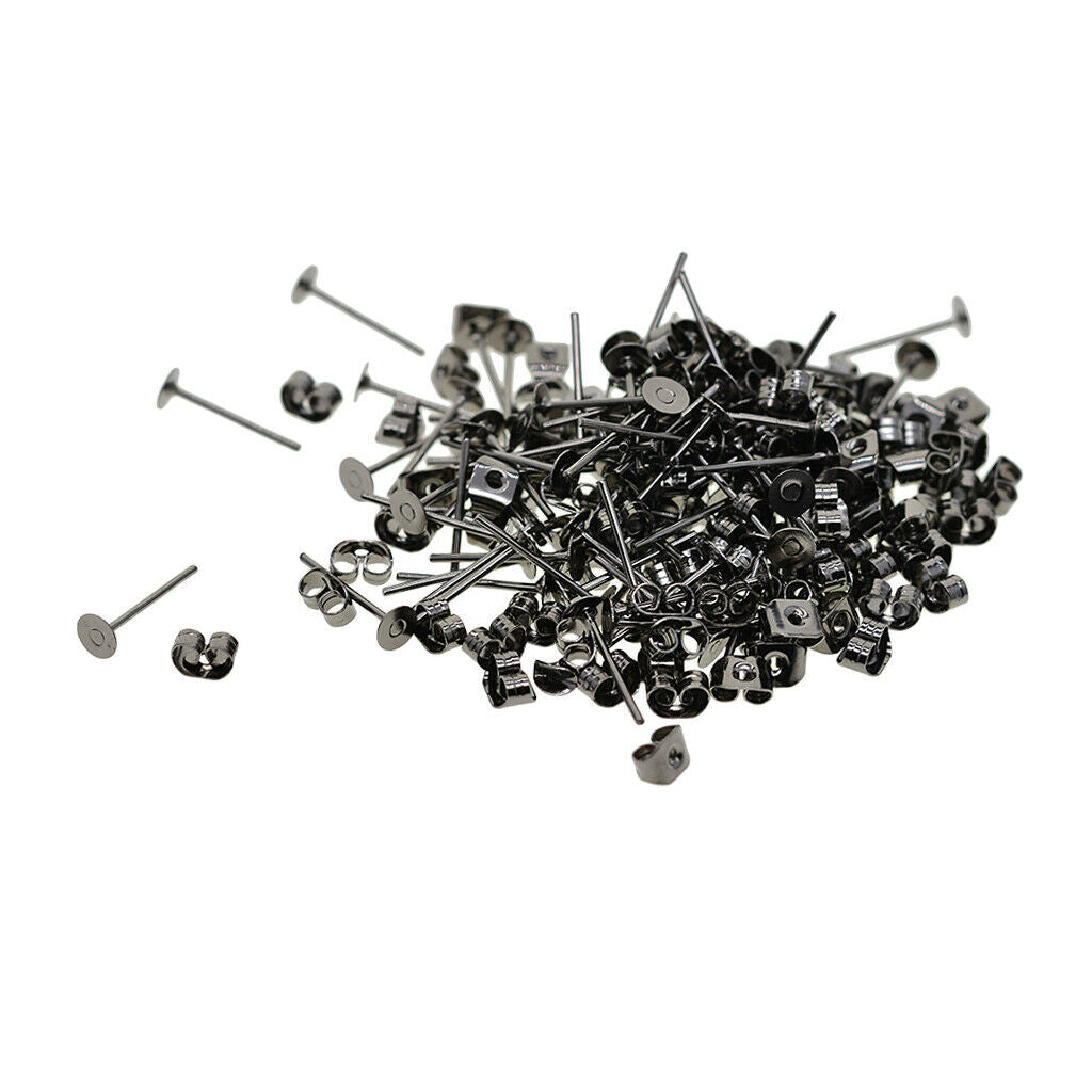 Iron Earring Posts w/ Stopper Backs Jewelry Making DIY Flat Ear Stud Pins
