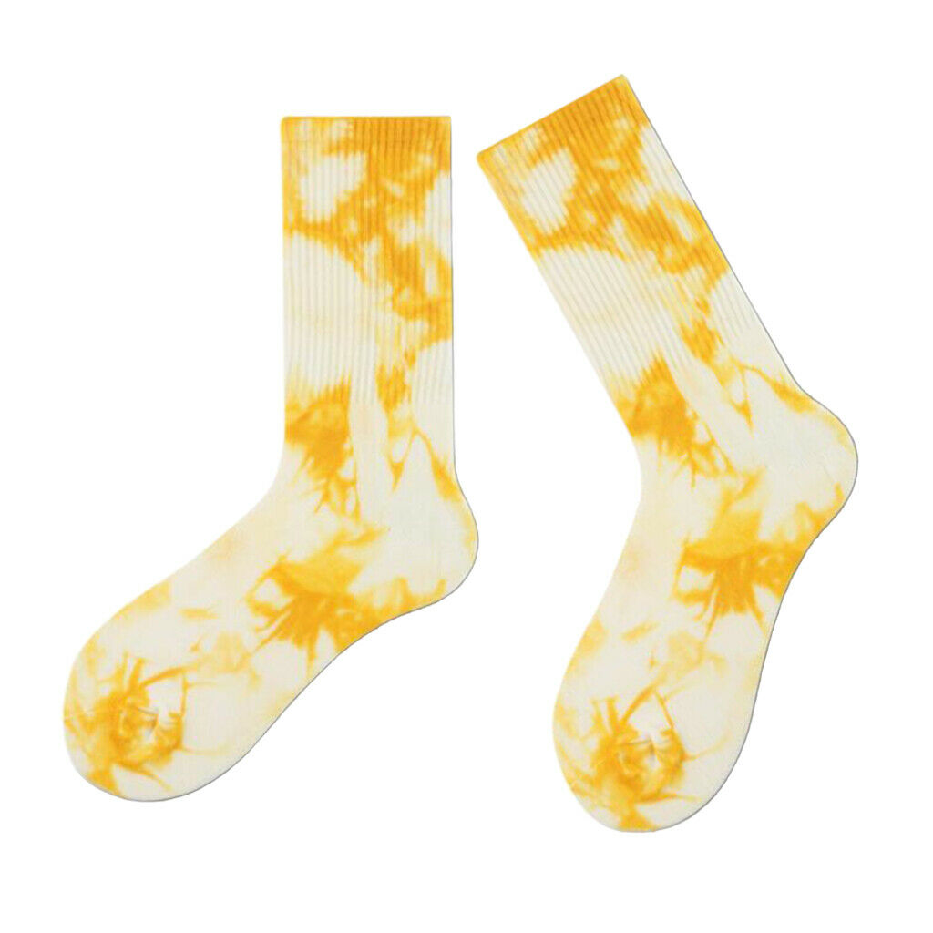 Mid-calf Length Socks Multi Color Cotton Tie Dye Socks - 5 Colors Yellow